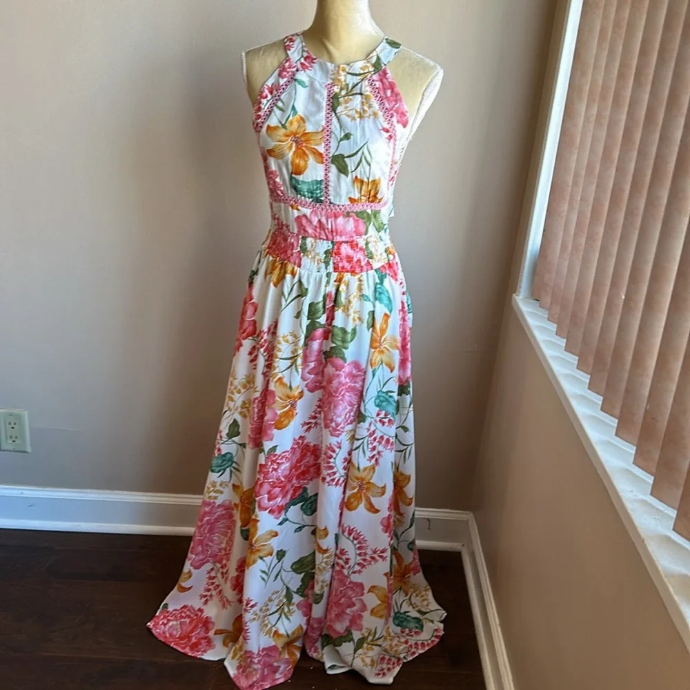 Abel the Label Anthropologie Floral Maxi Dress NWT Sexy Back sz L - Picture 1 of 5